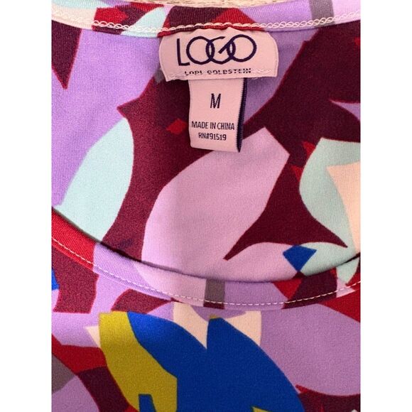 Logo Tunic M Purple Blue Retro 70's Peplum 3/4 Sleeve Whimsical Boho Artsycore - Picture 5 of 6